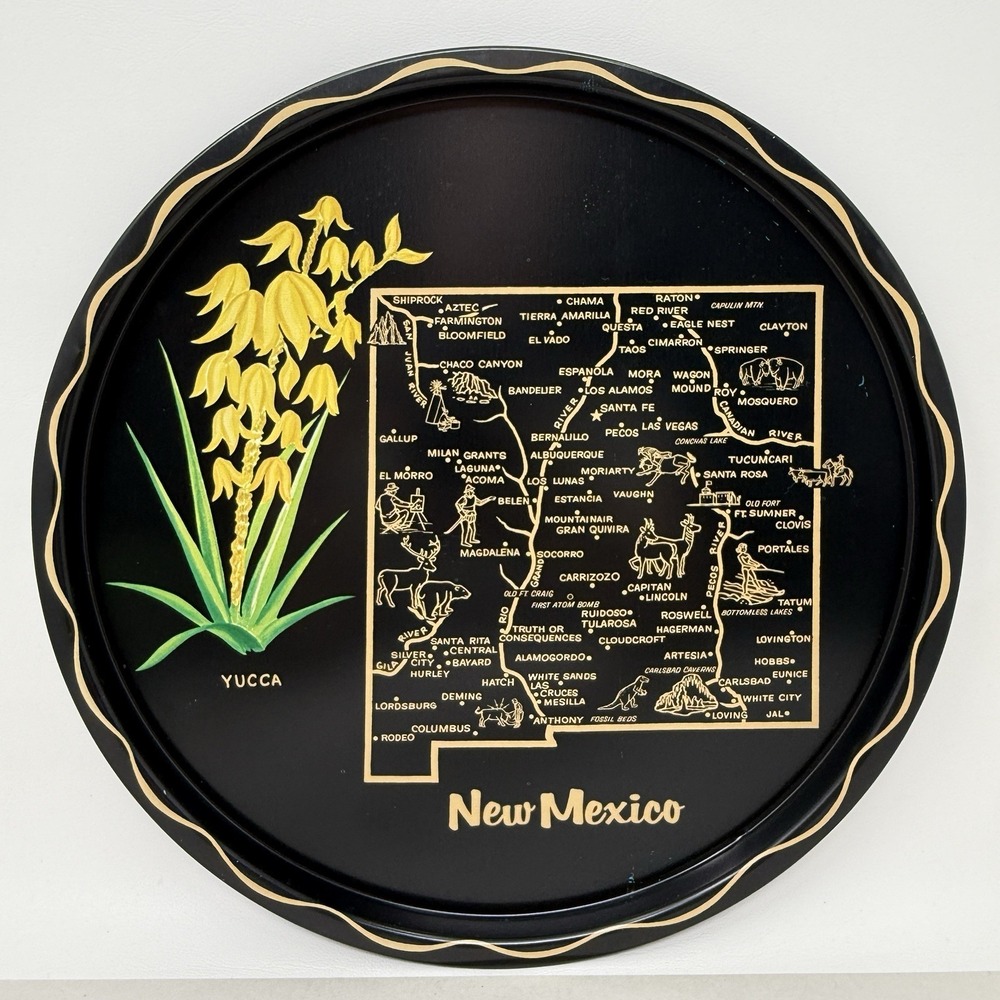 Vintage New Mexico State Tray MCM Kitschy Barware Graphic Souvenir Decor Platter